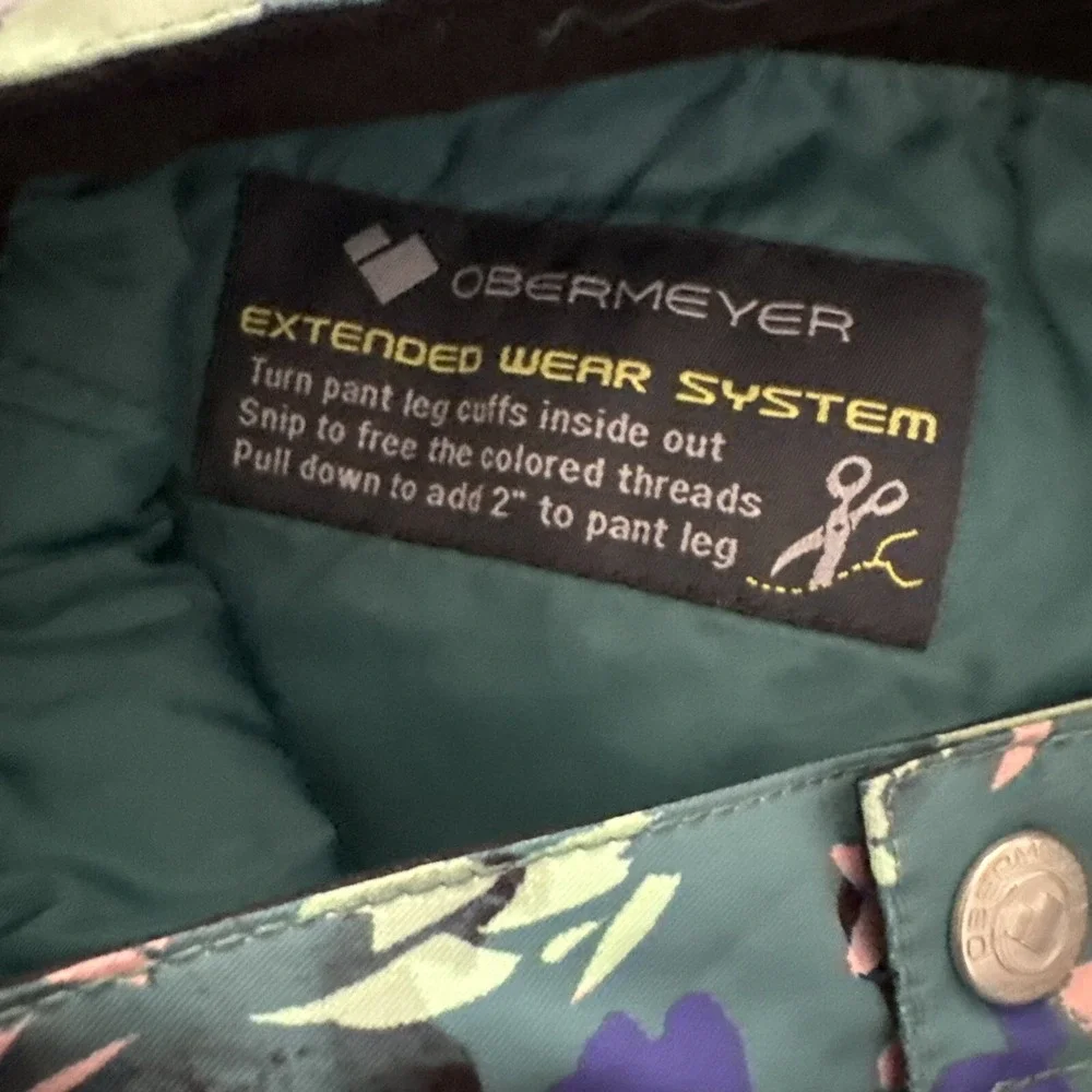 Obermeyer Girls L 14-16 Floral Ski Snow Pants Insulated Green Snowboard
